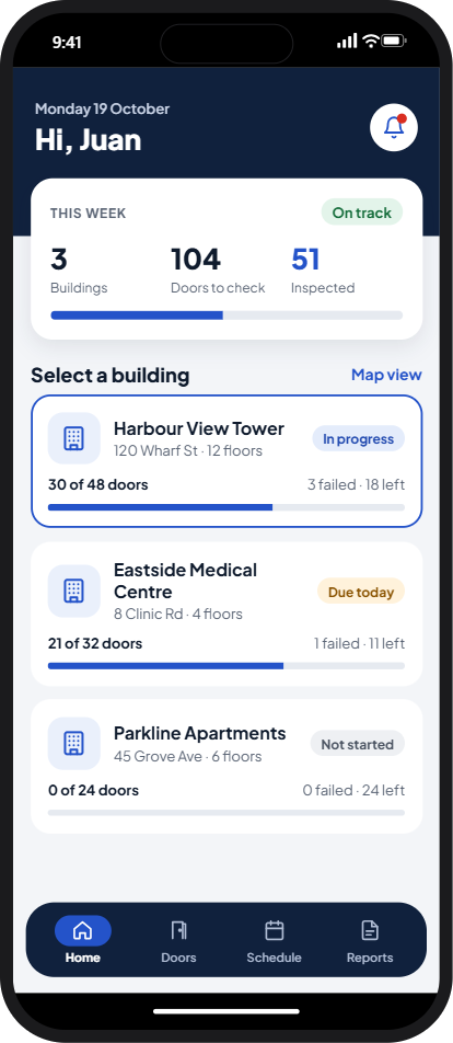 Example app screen: Pick the building